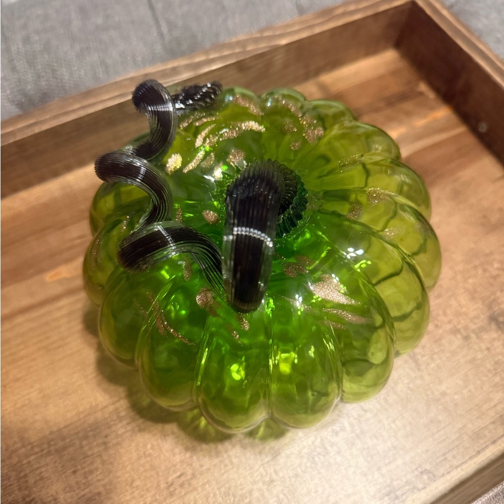 Green Glass Pumpkin Decor - Picture 2 of 5
